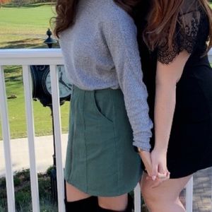 Green Denim Zipper Skirt